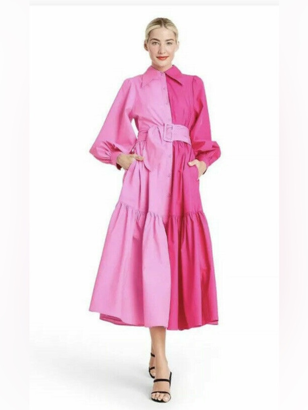 Christopher John Rogers Two-Tone Pink Belted Maxi Dress